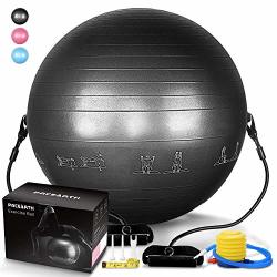 Pacearth Exercise Ball For Yoga Stability Fitness Balance Birthing Workout Ball Chair With Quick Pump And Resistance Bands For Office Home Gym Black