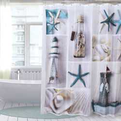 180x180cm Seashell Bathroom Shower Curtain With 12 Hooks