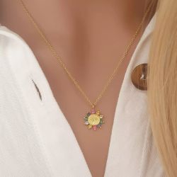 Atarah-gold Necklace Gold Plated 925 Sterling Silver Cz Flower Necklace 11MM 45CM Chain