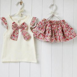 Beige T-Shirt And Floral Skirt 1 - 2 Yrs
