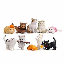 Tangtanger 10 Pcs 1 Set Kawaii Animal Cat Characters Toys MINI Figure Collection Playset Cake Topper Plant Automobile Decoration