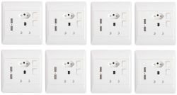 16A Double Wall Socket With 2 USB Slots 4X4 - Set Of 8