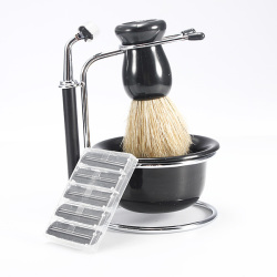 4 In 1 Men Beard Clean Kits Shaving Brush Dish Stand Shave Razor Set