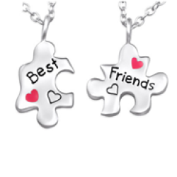 C26391 - Sterling Silver Children's Puzzle Best Friends Necklace Set