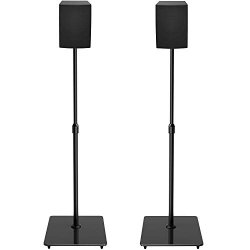Perlesmith Universal Speaker Stands With Tempered Glass Base - 21" To 38" Height Adjustable Speaker Stands For Small Bookshelf & Satellite Speakers Weight Up