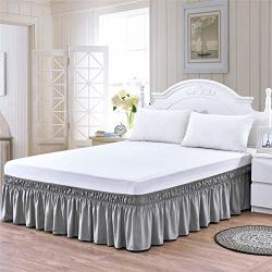 Xuandian Wrap Around Bed Skirt Queen King Size Pure Bed Ruffle Skirts Grey 18 Inch Drop