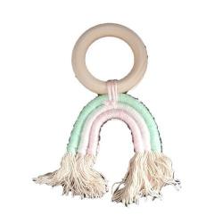 4AKID Rainbow Crochet & Wooden Baby Teething Ring - Green