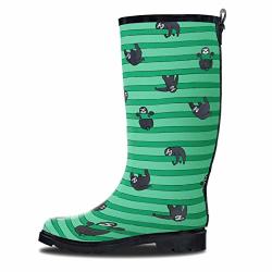 Lonecone Women's Patterned Mid-calf Rain Boots Sloths & Stripes 9