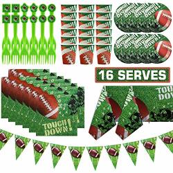 83 Pieces Football Touchdown Party Supplies Set Super Bowl Sunday Tableware Accessory Decorations Sports Themed Pack For Nfl Game Day Serves 16 Including Banner