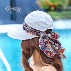 Summer Style Women Foldable Wide Large Brim Floppy Beach Gorro Hat - Gray