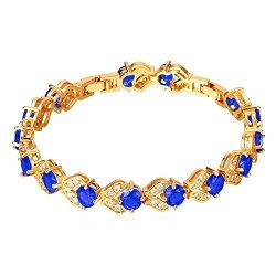 U7 Women Fashion Crystal Birthstone Gemstone Sapphire Jewelry 18K Gold Plated Link Blue Cubic Zirconia Tennis Bracelet 6-8 Inch