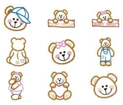 Machine Embroidery Design Set - Popular Applique Teddy Bears 9 In The Set