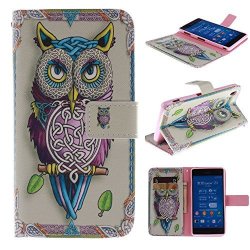 Xperia Z5 Case Sony Xperia Z5 Flip Kickstand Case Bat King Big Eyes Owl Pattern Premium Leather Wallet Flip Kicstand Case Cover With Magnetic