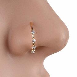 Cutedoumiao Gold Silver Thin Four Diamond Clear Crystal Nose Ring Stud Hoop-sparkly Crystal Nose Ring Gold