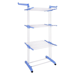 3 Tier Clothing Drying Rack Foldable Rolling Garment Laundry Rail Stand