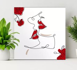 Continuous Line Woman Lips Bedroom Canvas Art