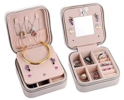 Csinos Portable Jewelry Case Travel Earring Ring Necklace Accesories Organizer Box With Zipper Silver