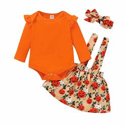 Infant Baby Girl Halloween Outfit My First Halloween Outfit Romper Pumpkin Suspender Skirt With Headband Clothes Sets