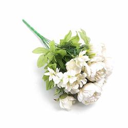 Tantikc 13 Heads Silk Peony Artificial Flowers Peony Wedding Bouquet Home Party Decor Milk White