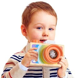DZT1968 1PC Pretending Wooden Toys My First Camera For 18 Months Kids Play Kaleidoscope Picture Lens A