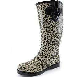 Women's Puddles Rain And Snow Boot Multi Color Mid Calf Knee High Rainboots Leopard 12 B M Us
