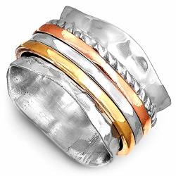 Boho-magic Spinner Ring For Women 925 Sterling Silver With Copper Brass And Silver Fidget Rings 10