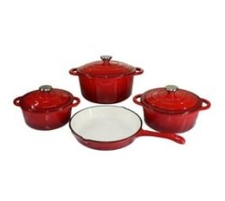 - 7 Piece Cast Iron Cookware Pots - Red