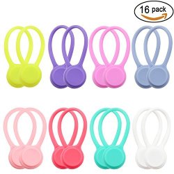 16 Pack Strong Magnetic Twist Ties - Cable Management Magnetic Cord Winder Wrap For Headphones usb Cable Soft Silicone Earphone Cable Cord Organizer 8 Colors