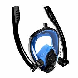 Aven Snorkel Mask Full Face K2 Free Breathing Backstroke Swimming Double Tubes 180 Panoramic View Easy Breath Anti-fog Anti-leak With Camera Mount