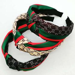 Knotted Designer Red Green Stripe Headbands For Women Kwartz 3PCS Fashion Bow Knot Cc Letter Print Hair Hoops For Women Retro Wide Cross Knot