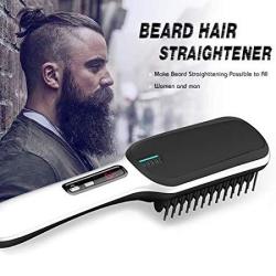ForHer 2019 Ionic Beard Straightener Comb Electrical Heated Irons Hair Straightening Brush For Man And Women With Faster Heating Ptc Ceramic Technology Auto Temperature Lock