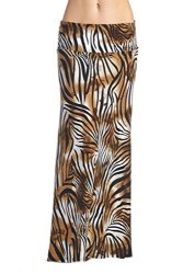 82S-9001PS-A33 Women's Poly Span Animal Print Maxi Skirt - A33 Brown Zebra S