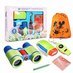 Outdoor Adventure Set For Kids Exploration Kit Nature Adventure Outdoor Pack Of 6 Children's Binoculars Flashlight Compass Magnifying Glass Whistle Notebook Pens Gift Set