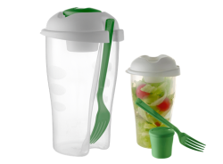 SHAKER Salad With Salad Dressing Container And Fork - Pale Green