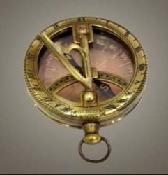 Pocket Sundial Compass With Copper Embossed Dial Brass Antique Finish