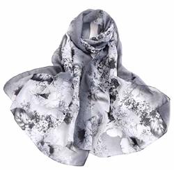 Print Silk Feeling Scarf Fashion Scarves Lightweight Shawl Scarf Sunscreen Shawls For Womens Peony&black White