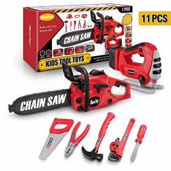 Ibasetoy 11PCS Kids Tool Set For Boys Kids Construction Toys Power Tools With Toy Chainsaw Pretend Play Tools Set With Jig Saw Toys For
