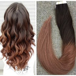 Ugeat 18" 2.5G PCS 50G Tape In Premium Human Hair Extensions Double Side Pu Weft Invisible Hair Extensions Two Tone Medium Brown To Auburn Glue