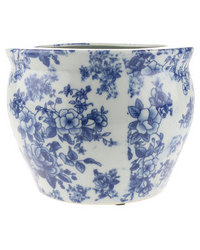 Gift Warehouse & White Rose Printed Porcelain Fish Bowl Large Blue