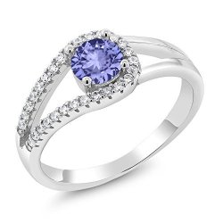 Gem Stone King 925 Sterling Silver Round Blue Tanzanite Gemstone Birthstone Ring 0.81 Cttw Size 8