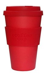14OZ 400ML Ecoffee Reusable Cups With Silicone Lid Tops Made With Natural Bamboo Fibre Red Dawn