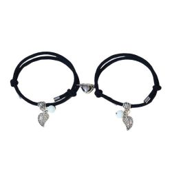 2 Pieces Couple Magnetic Heart & Leaf Charm Bracelet For Valentine's Day Gift