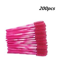 Myaokue-up 200 Pack Disposable Mascara Wands Bulk For Eyelash Extensions Eye Brow Brush Lash Applicator Makeup Brushes Tool Kit Pink