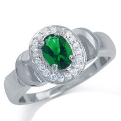 Emerald Green & White Cz 925 Sterling Silver Vintage Style Ring Size 7