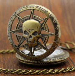 Skull Bronze Chain Pocket Watch