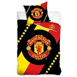 Manchester United Fc Stripes Single Cotton Duvet Cover & Pillowcase Set