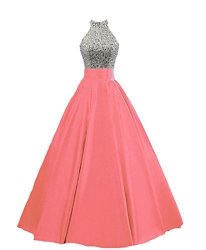 Heimo Women's Sequined Keyhole Back Evening Party Gowns Beaded Formal Prom Dresses Long H123 4 Coral