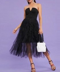 MESH Contrast Strapless Occasion Dress