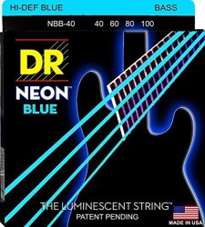 DR Strings Hi-def Neon Blue Coated Lite 4-STRING Bass Strings 40-100