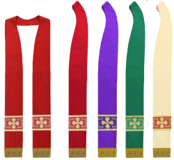 Stole With Simple Cross Embroidery At Back Of Neck And Cross Orphreys At The Ends - Green